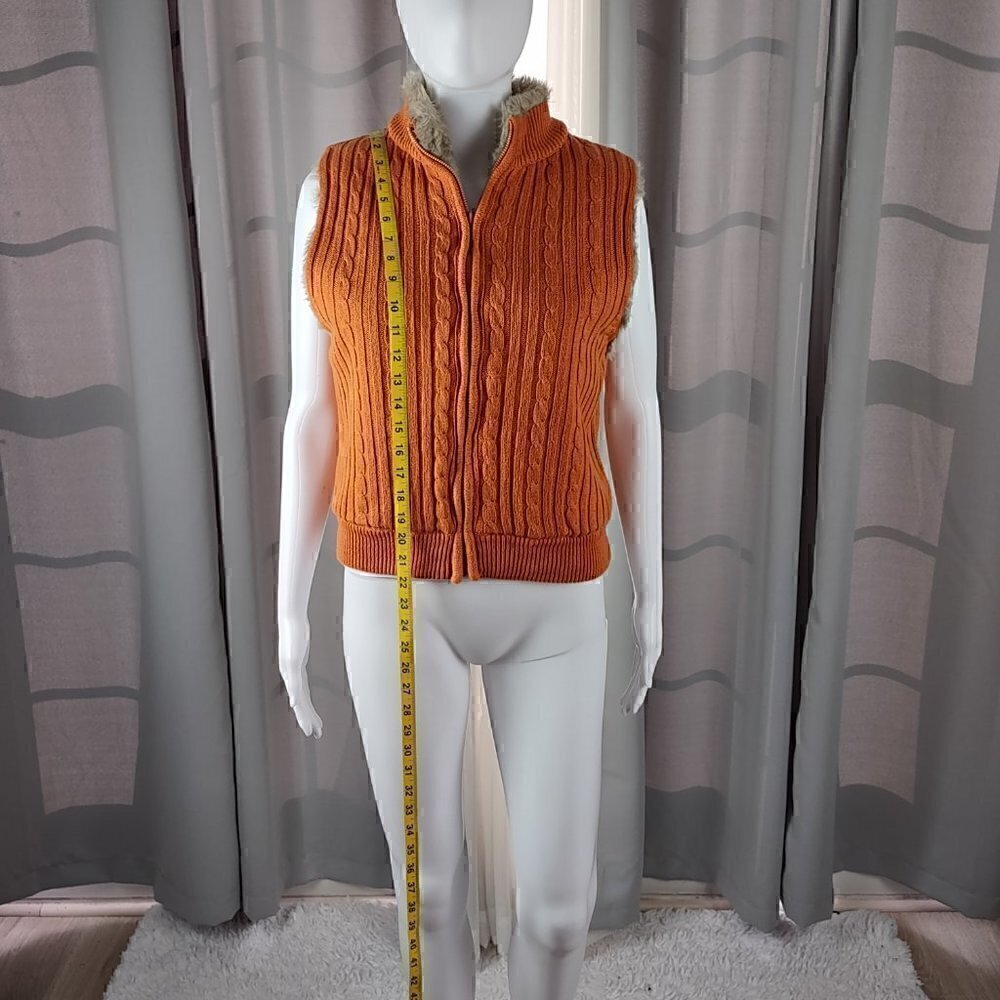 Kikit Women’s Orange Zipped Faux Fur Lining 100% Cotton Sweater Vest Size Small - Picture 5 of 10